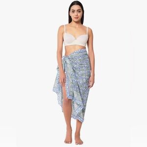 NWOT PERIHAN Women's Sarong blue green white handprinted swim skirt wrap
